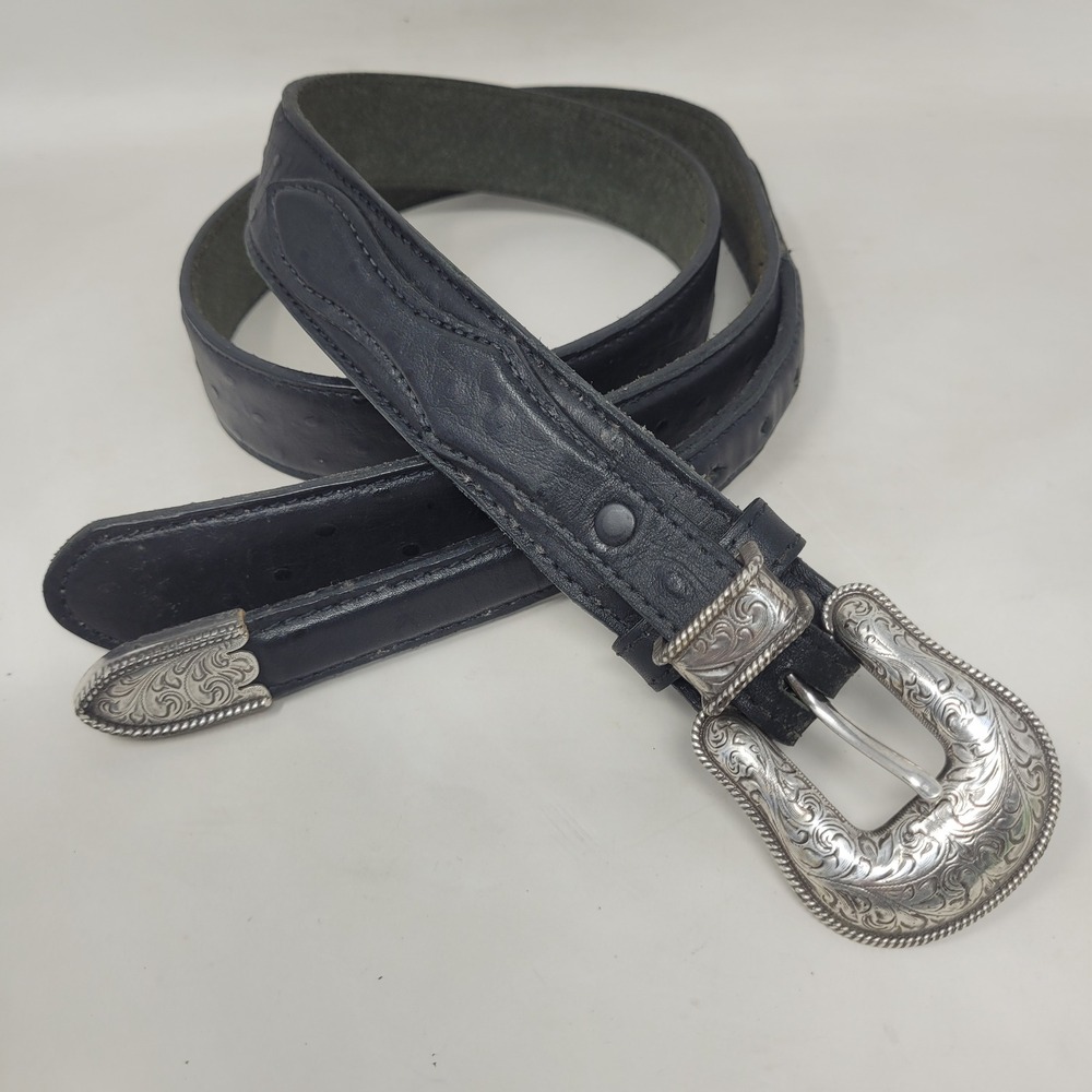 Old Sonora Belt 38 Black Leather Ostrich Embossed Western Cowboy Rodeo Mexico